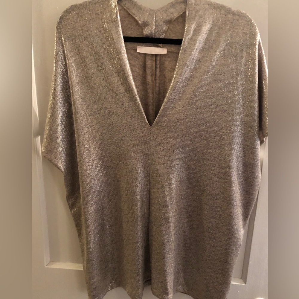 Silver Metallic Sparkly Top, Size Large